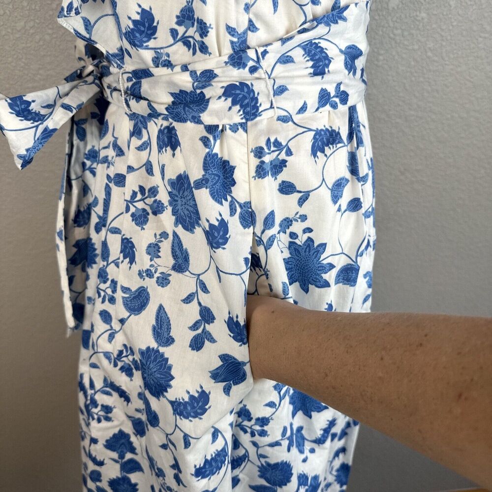 Gal Meets Glam Olivia Dress Size 14 Blue White Floral Ruffle Sleeve Pockets Belt - Picture 4 of 8